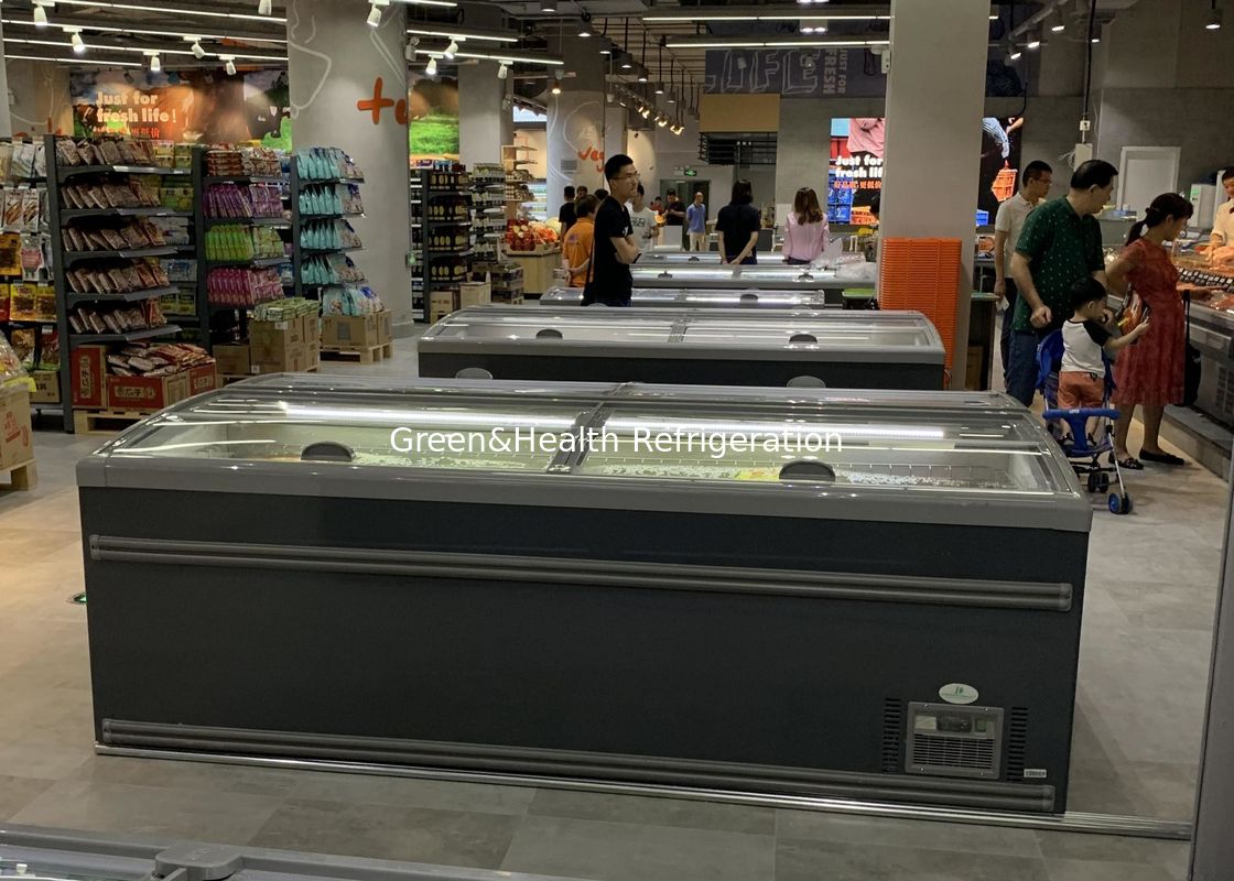 Congelador combinado supermercado de la isla de la puerta deslizante para la carne