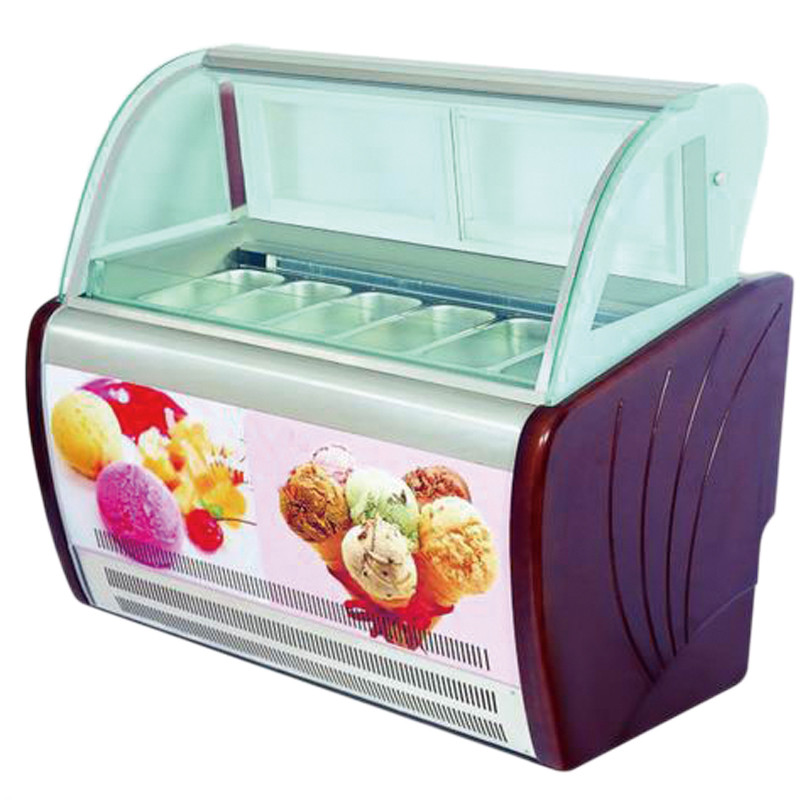 Gabinete curvado del congelador de la exhibición de la cucharada del helado de los envases del vidrio 6 con T5/la luz del LED