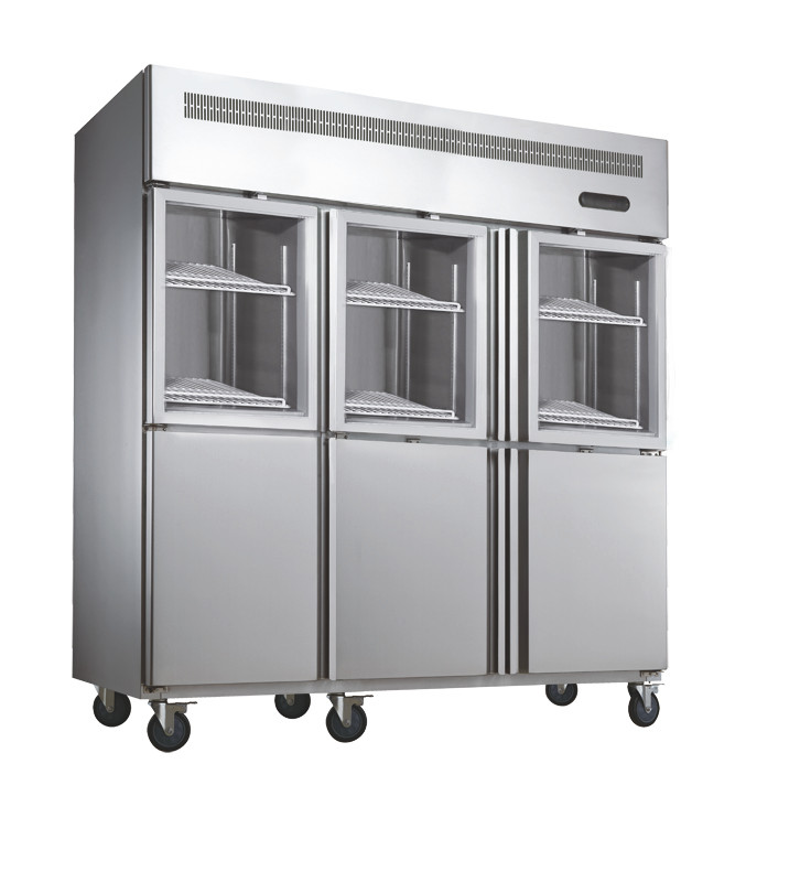 Las puertas de cristal del congelador 1600L 6 verticales comerciales profundos con el plástico cubrieron el estante de acero