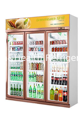 Refrigerador de exhibición de bebidas de supermercado con puerta de vidrio de rebote automático