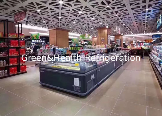 El congelador comercial del pecho de la exhibición del helado de la isla descongela libremente