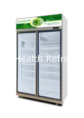 Supermercado Comerciante de vidrio vertical refrigerador ventilador de refrigeración para bebidas