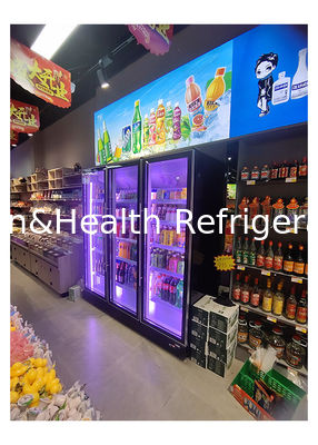 880L Supermercado puerta de vidrio de cubierta multicolor refrigerador de exhibición de bebidas