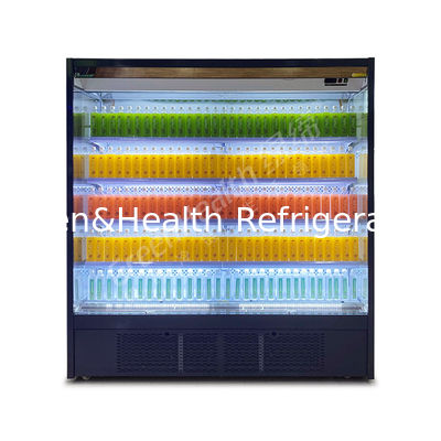 2°C-8°C LED Bebidas Frutas Chiller de pantalla abierta de varios pisos con cortina nocturna