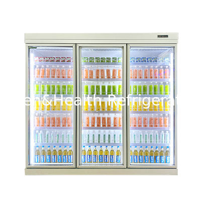 Refrigerador de bebidas de puerta de vidrio de estante ajustable para pantallas de almacenamiento en frío de supermercados