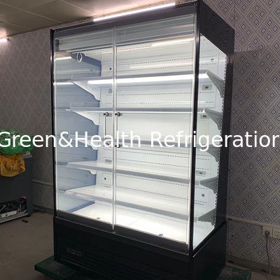Refrigerador abierto con puerta de cristal de doble deslizamiento para necesidades de refrigeración de negocios