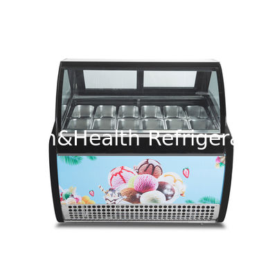 12 sabores Pans de acero inoxidable de fila doble helados de exhibición de helados congelador