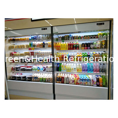 Las tiendas de conveniencia utilizan refrigeradores de vidrio transparente abierto de capas múltiples con cortina de aire pequeña