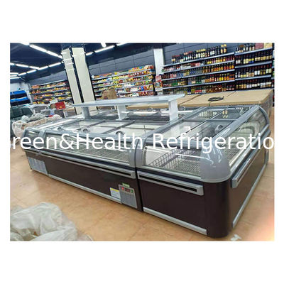 Supermercado comercial Puerta corredera horizontal grande Display refrigerado de alta calidad Insular gabinete congelador