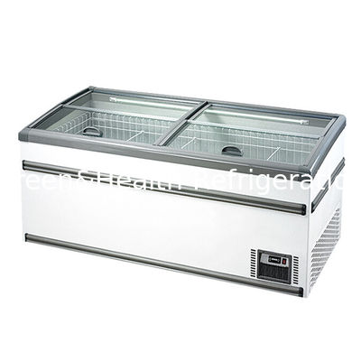 Congelador de isla para exhibición de productos congelados de supermercado blanco/gris/albóndigas de arroz y carne/pescado congelado