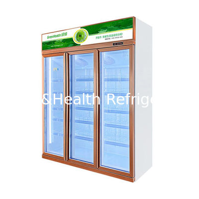 Congelador de exhibición refrigerado de bebidas de tres puertas con ventilador de descongelamiento automático y estantes ajustables