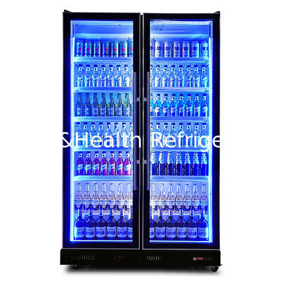 Dos elegantes y sofisticadas puertas de vidrio con múltiples luces LED ajustables para congelador de refrigeración de bebidas