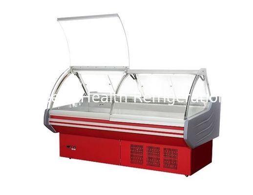 Levante el refrigerador de cristal para arriba curvado de la exhibición del refrigerador/de la carne de la exhibición de la tienda de delicatessen de la puerta