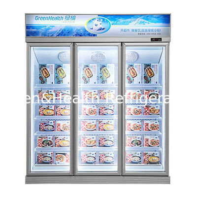 Supermercado Comercial Inversor vertical Display Freezer con ventilador de enfriamiento y descongelamiento automático