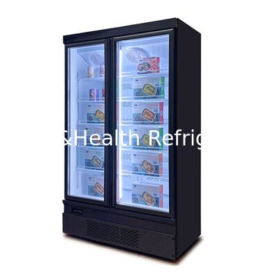 Frigorífico de pantalla comercial de 2 puertas de vidrio montado en el fondo vertical con descongelamiento automático y exterior de acero inoxidable