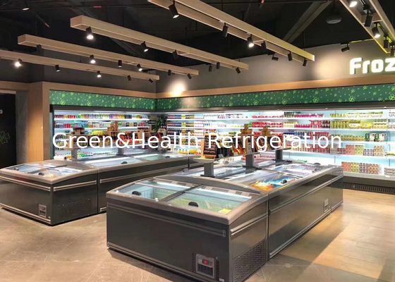Congelador combinado de la isla del congelador comercial de la exhibición de la puerta deslizante de la comida congelada
