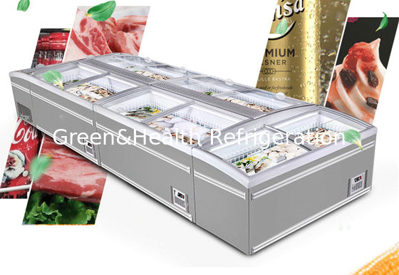 Congelador combinado del pecho del supermercado del gabinete de la isla con la puerta de cristal